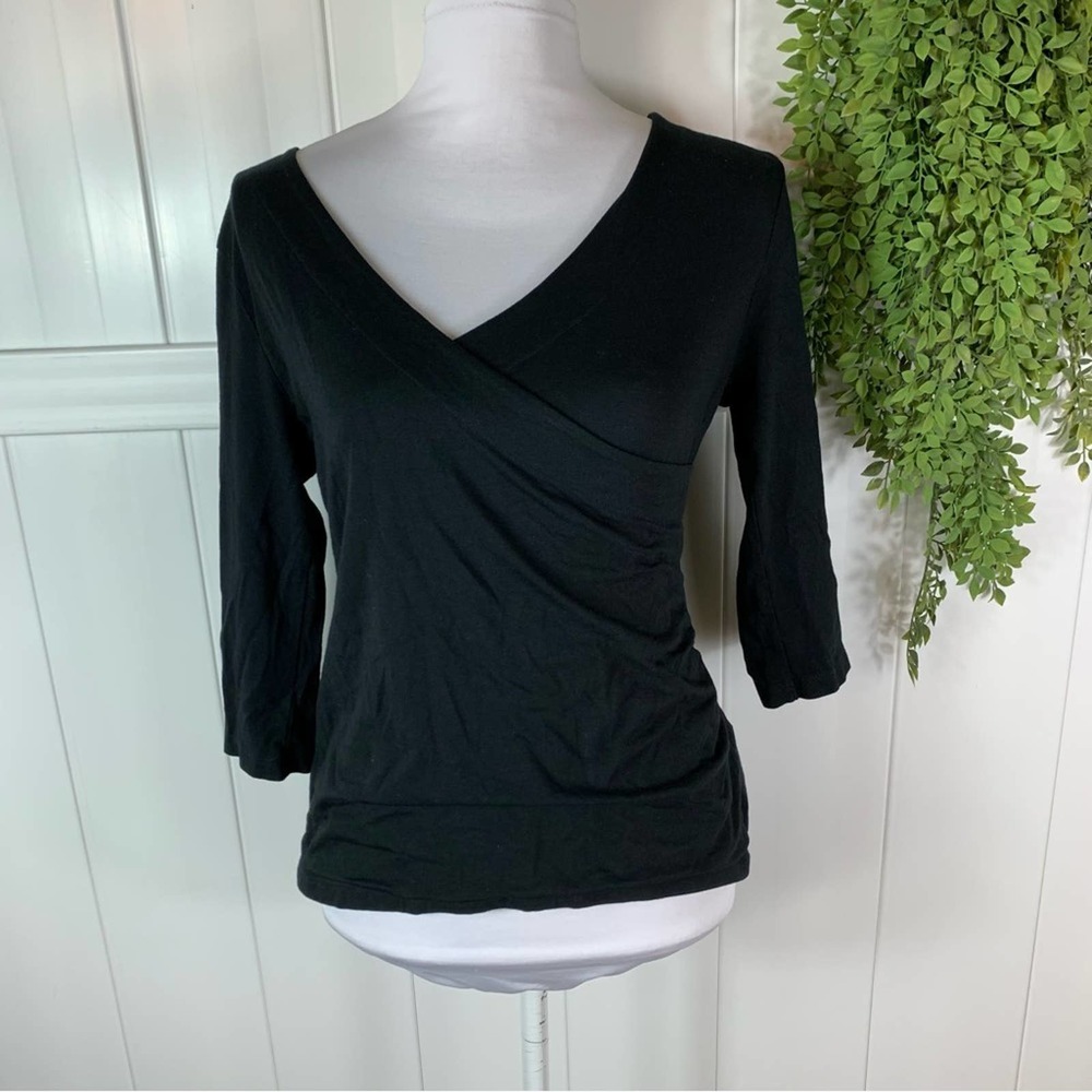Soft Surroundings Black Faux Wrap Top Womens Size Petite Small